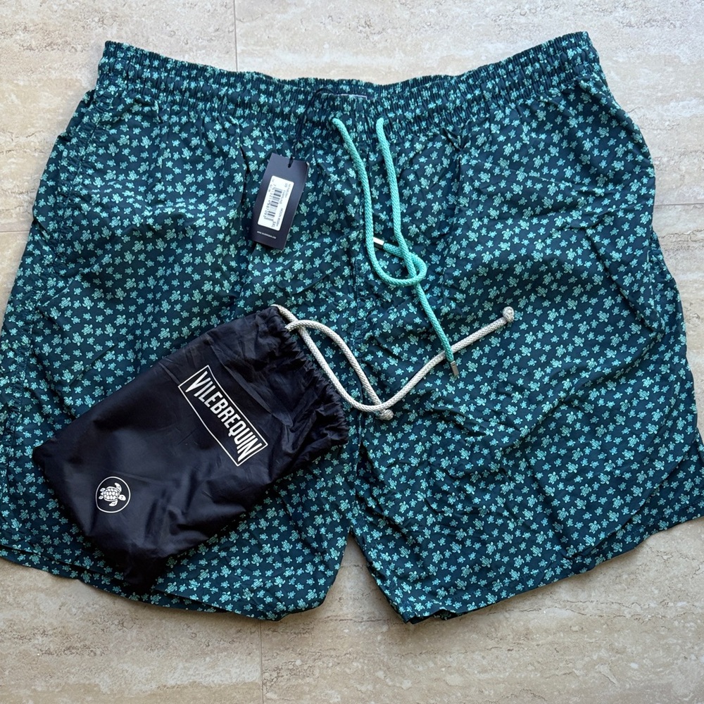 Vilebrequin Men's Teal Patterned Swim Trunks